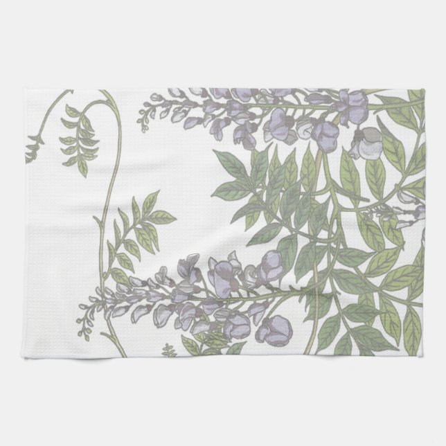 Vintage Purple Wisteria Green Leaves Vine Towel (Horizontal)