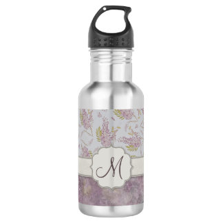Vintage Purple Wisteria with Monogram Water Bottle