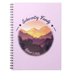 Vintage Purple Yellow Farmhouse Mountain Sunset Notebook