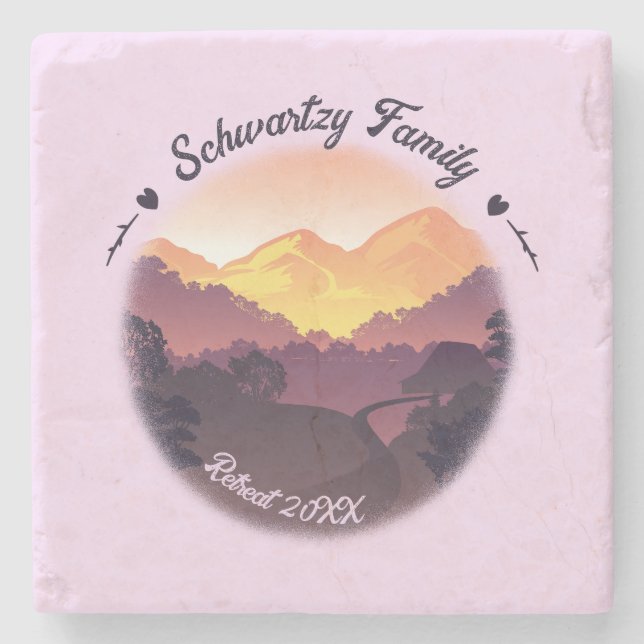 Vintage Purple Yellow Farmhouse Mountain Sunset  Stone Coaster (Front)