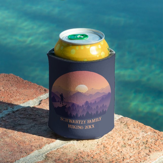 Vintage Purple Yellow Hike Mountain Sunset Can Cooler (In Situ Pool)