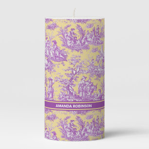 Vintage purple yellow toile de jouy printed pillar candle