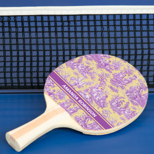 Vintage purple yellow toile de jouy printed ping pong paddle