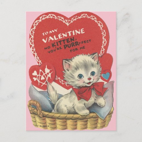 Vintage Purr_fect Kitten Valentine Holiday Postcard