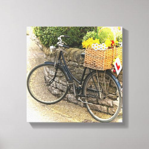 Vintage Push Bike Flower Basket Country Scene Canvas Print