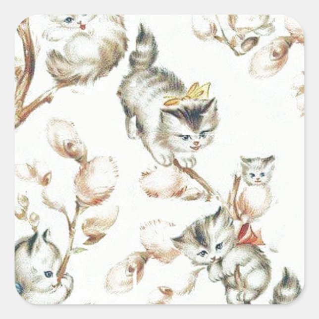 Vintage Pussy Willow Square Sticker (Front)