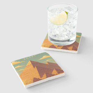 Vintage Pyramids of Giza – Retro Egypt Travel Stone Coaster