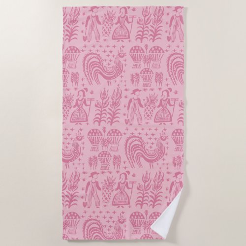 Vintage Pyrex Pattern _ Butterprint Pink Beach Towel