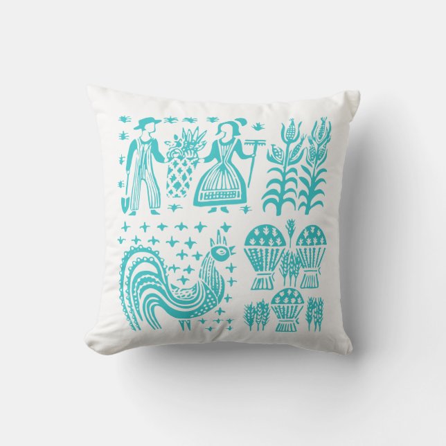 Vintage Pyrex Pattern - Butterprint Turquoise Blue Throw Pillow (Front)