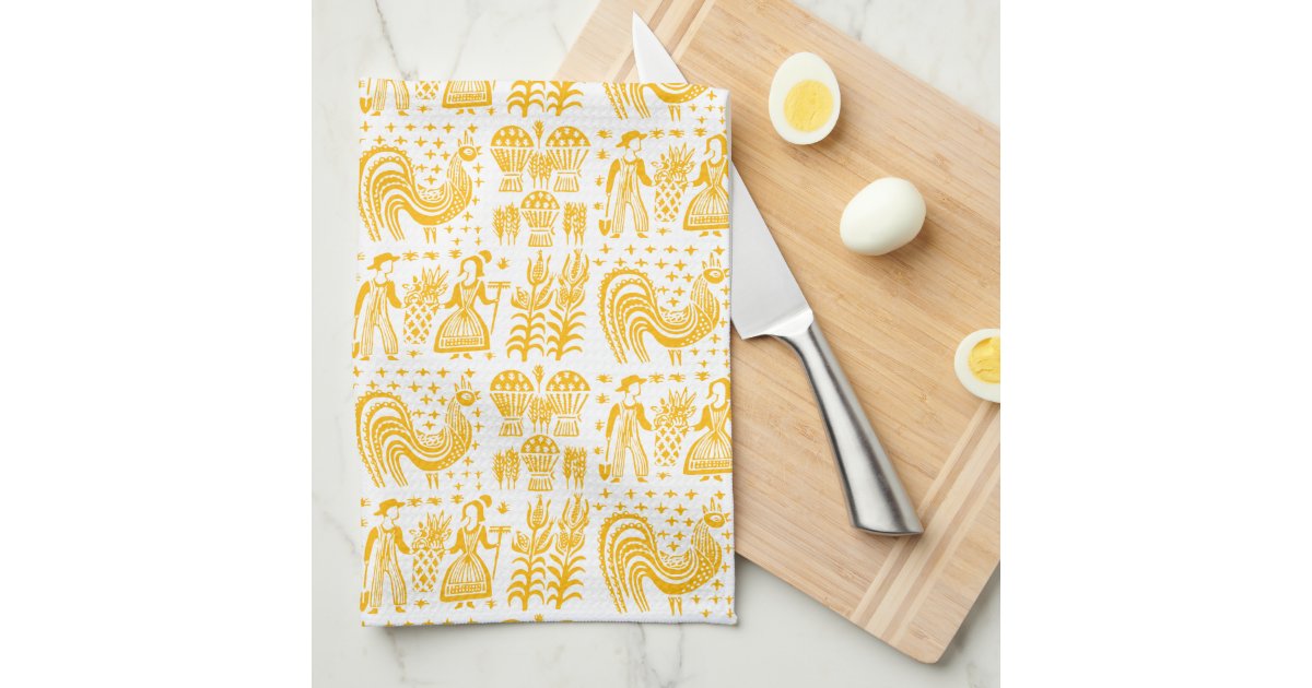 Vintage Pyrex Pattern - Butterprint Yellow Orange Kitchen Towel | Zazzle