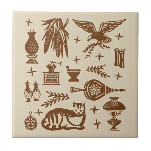 Vintage Pyrex Pattern _ Early American Brown Ceramic Tile
