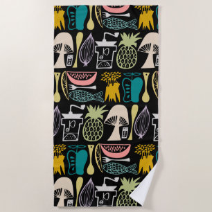 Vintage Pyrex Pattern - Mod Kitchen (1950s Colors) Beach Towel