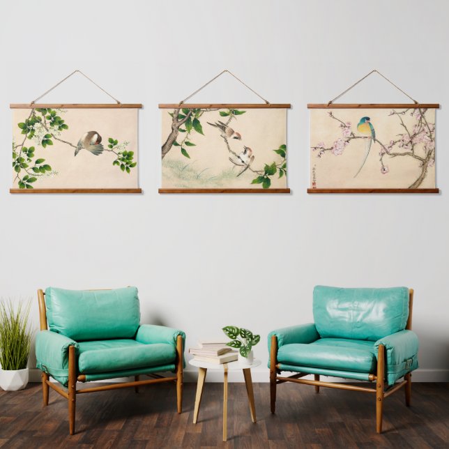 Vintage Qing Dynasty Chinese Bird Painting Hanging Tapestry (Living Room)