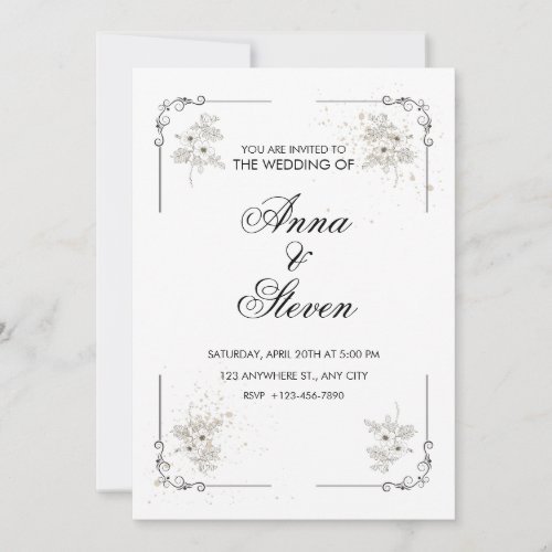 Vintage QR Code Floral Wedding Invitation