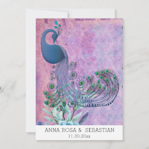 *~* Vintage QR RSVP Victorian Peacock AR24 Wedding Invitation