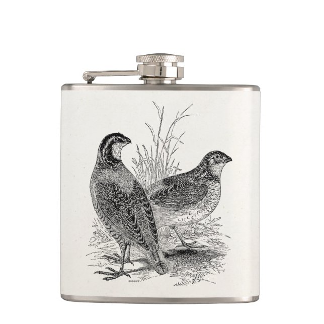 Vintage Quail Birds - Personalized Retro Game Bird Flask (Front)