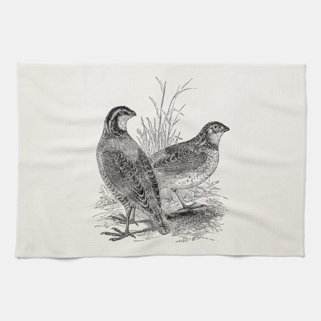 Vintage Quail Birds - Personalized Retro Game Bird Towel (Horizontal)