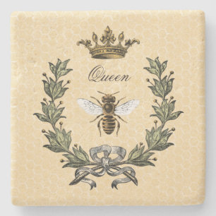 Vintage Queen Bee and Crown Stone Coaster