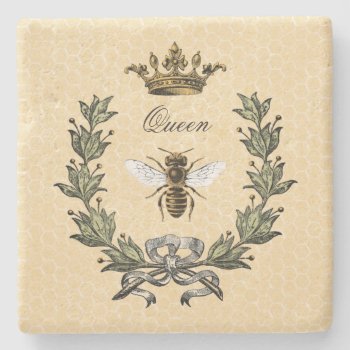 Vintage Queen Bee And Crown Stone Coaster by AnyTownArt at Zazzle