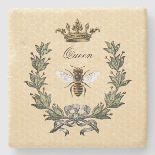 Vintage Queen Bee and Crown Stone Coaster