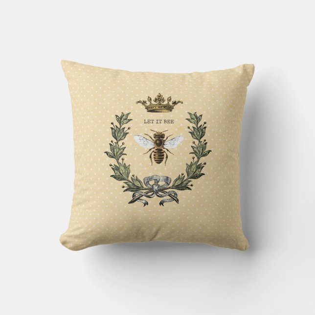 Vintage Queen Bee Crown and Wreath 2 Throw Pillow (Front)