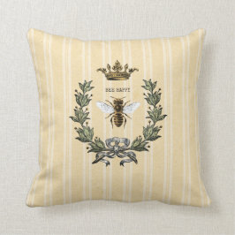 Vintage Queen Bee Crown and Wreath 3 Throw Pillow