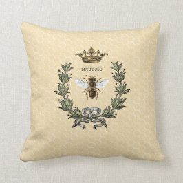 Vintage Queen Bee Crown and Wreath Throw Pillow