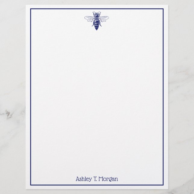 Vintage Queen Bee Drawing in Blue (Front)