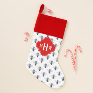 Vintage Queen Bee Drawing in Blue Christmas Stocking