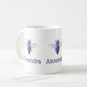 Vintage Queen Bee Drawing in Blue Coffee Mug