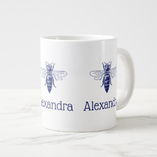 Vintage Queen Bee Drawing in Blue Giant Coffee Mug