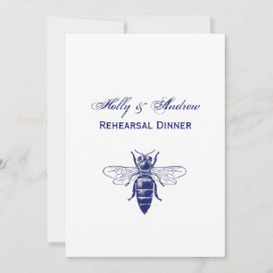 Vintage Queen Bee Drawing in Blue Invitation