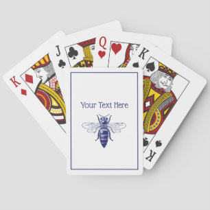 Vintage Queen Bee Drawing in Blue Poker Cards