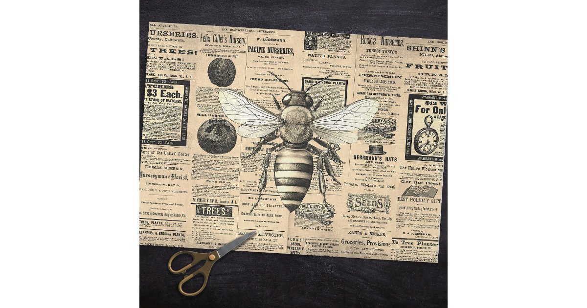 Vintage Queen Bee Horticulture Ads Ephemera Sepia Tissue Paper | Zazzle