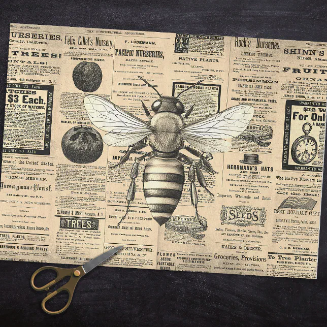 Vintage Queen Bee Horticulture Ads Ephemera Sepia Tissue Paper | Zazzle