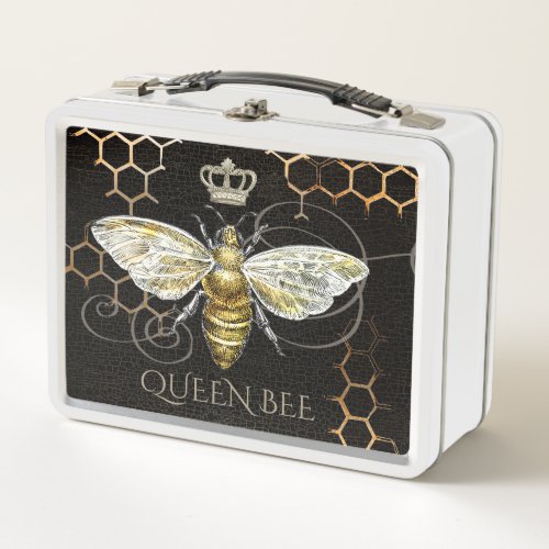 Vintage Queen Bee Royal Crown Black Metal Lunch Box