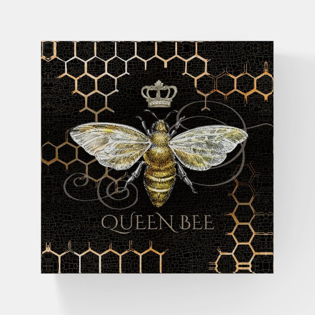 Vintage Queen Bee Royal Crown Black Paperweight (Front)