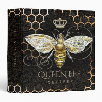 Vintage Queen Bee Royal Crown Black Recipe 3 Ring Binder by ilovedigis at Zazzle