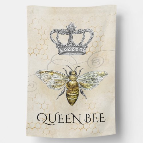 Vintage Queen Bee Royal Crown Gold Honeycomb House Flag