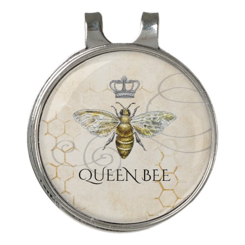 Vintage Queen Bee Royal Crown Honeycomb Beige Golf Hat Clip