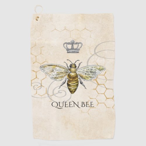 Vintage Queen Bee Royal Crown Honeycomb Beige Golf Towel