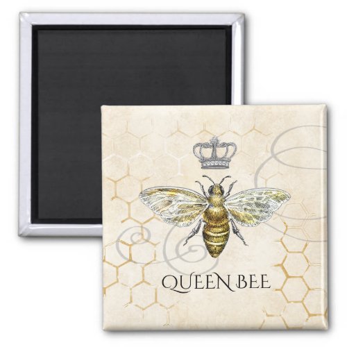 Vintage Queen Bee Royal Crown Honeycomb Beige Magnet