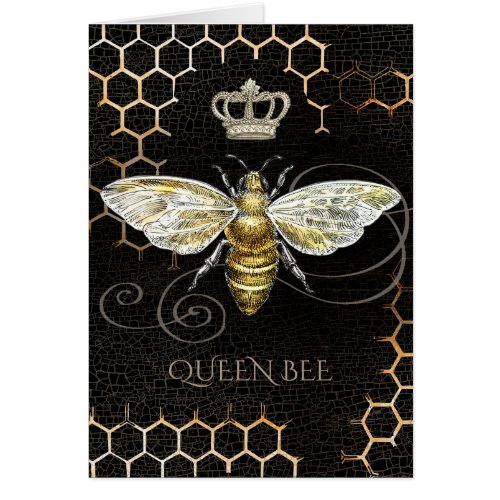 Vintage Queen Bee Royal Crown Honeycomb Black Card