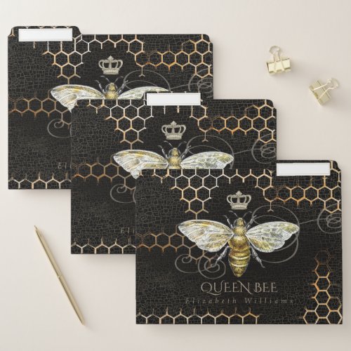 Vintage Queen Bee Royal Crown Honeycomb Black File Folder