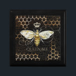 Vintage Queen Bee Royal Crown Honeycomb Black Gift Box<br><div class="desc">This vintage themed gift box features a Queen Bee design of a honeybee with a royal crown on a black background of honeycomb. Makes a unique girly gift for any occasion. Designed by artist ©Tim Coffey.</div>