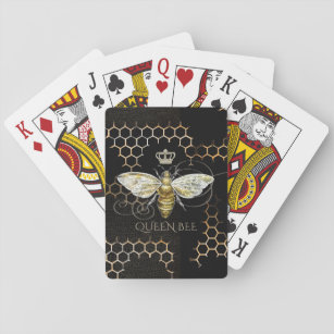 Vintage Queen Bee Royal Crown Honeycomb Black Playing Cards