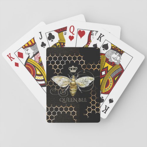 Vintage Queen Bee Royal Crown Honeycomb Black Playing Cards