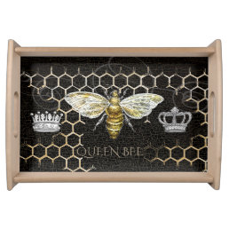 Vintage Queen Bee Royal Crown Honeycomb Black Serving Tray