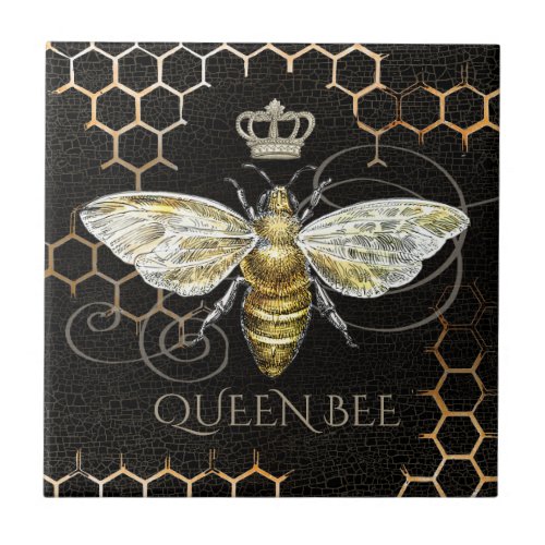 Vintage Queen Bee Royal Crown Honeycomb Ceramic Tile