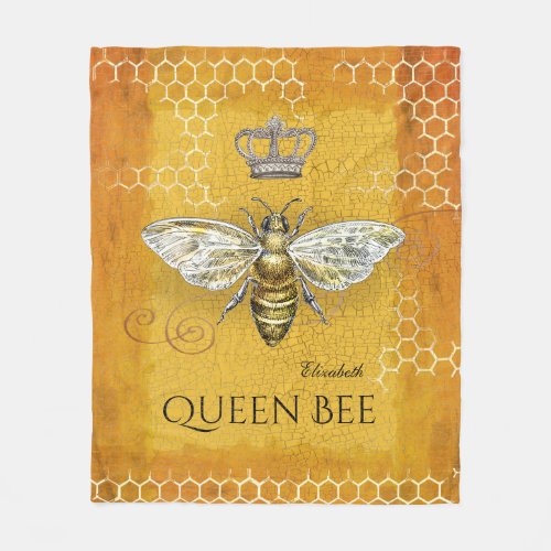 Vintage Queen Bee Royal Crown Honeycomb Gold Fleece Blanket